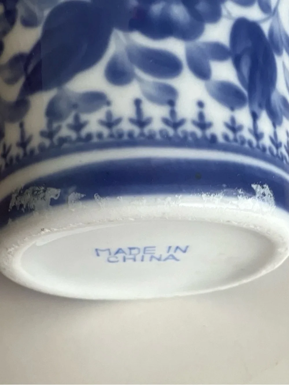 Vintage Blue White Porcelain Basket Floral Ceramic Twisted Handle Applied Leaves
